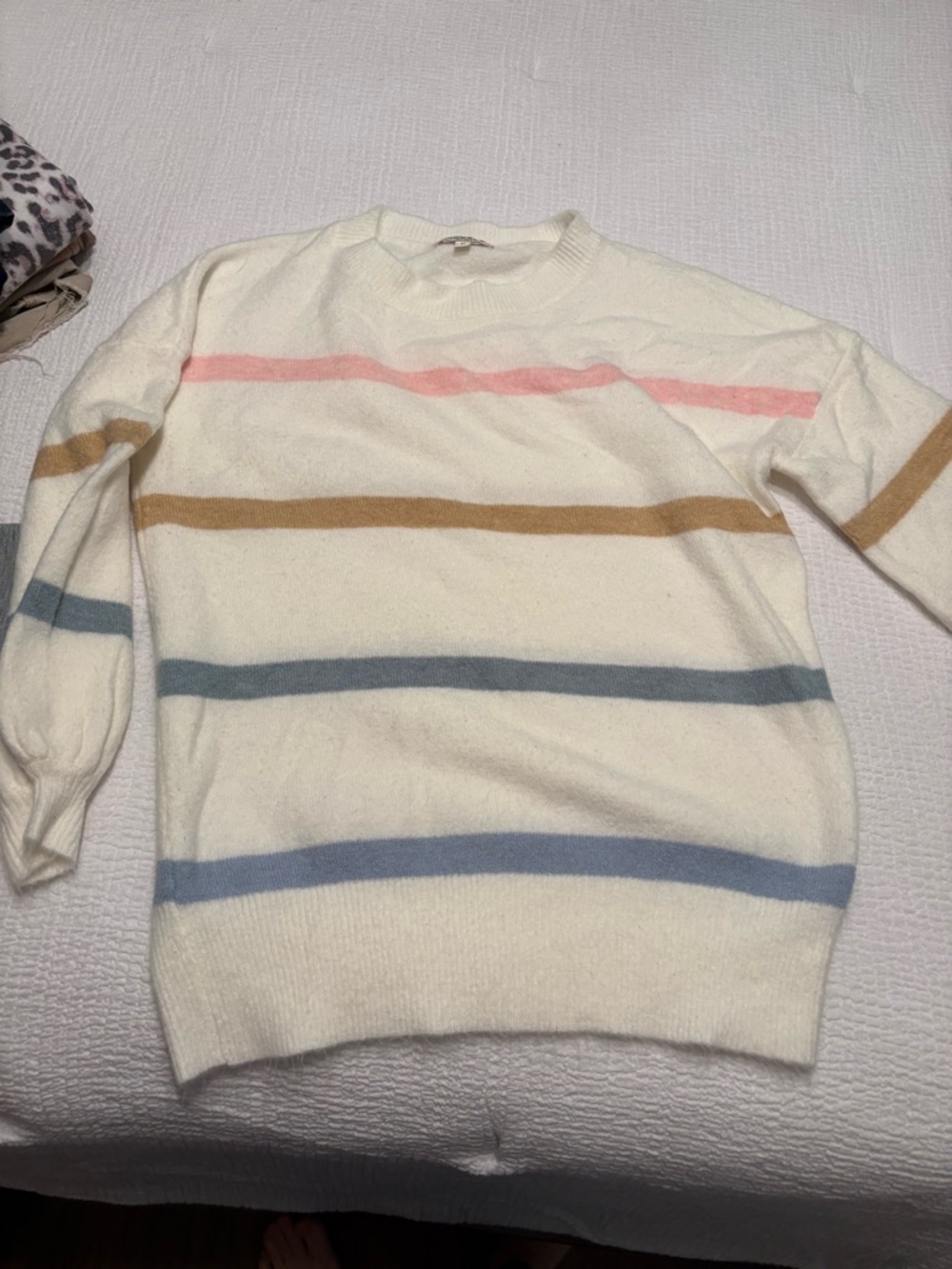 Cream Striped Cozy Sweater with Pastel Accents